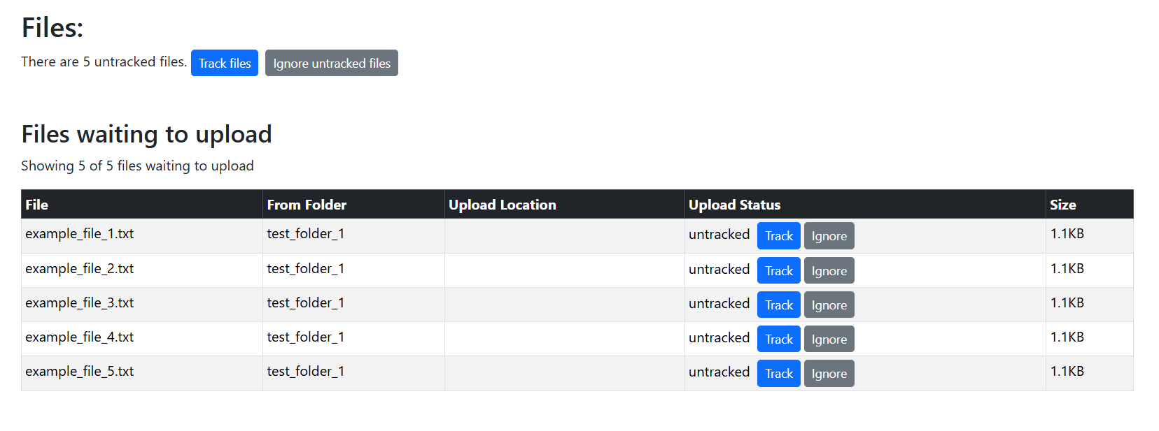 Screenshot of Untracked Files