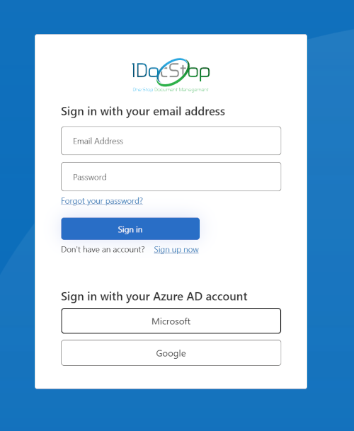 Screenshot of Log in screen