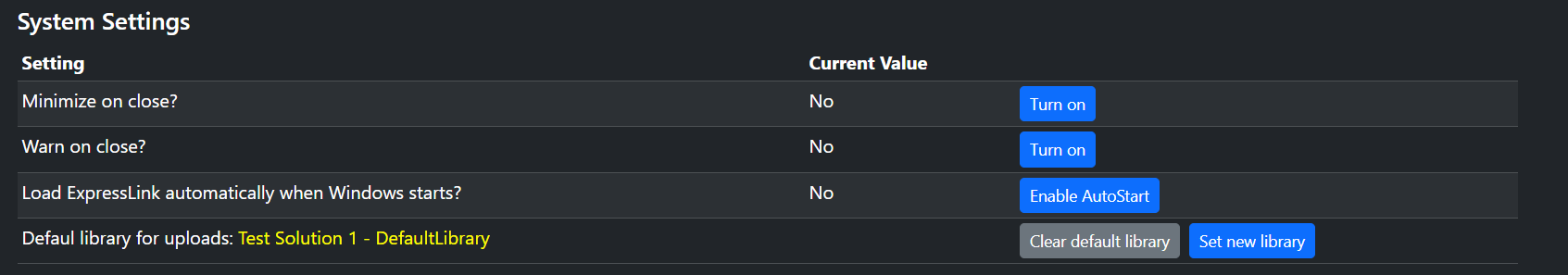 Screenshot of Application Settings