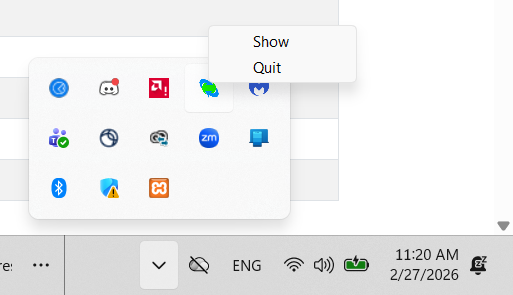 Screenshot of opened System Tray with ExpressLink icon clicked