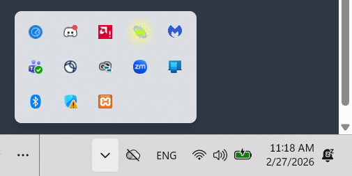 Screenshot of opened System Tray