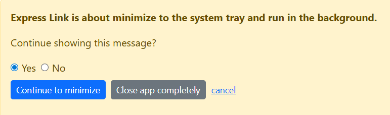 Screenshot of Warn on Minimize