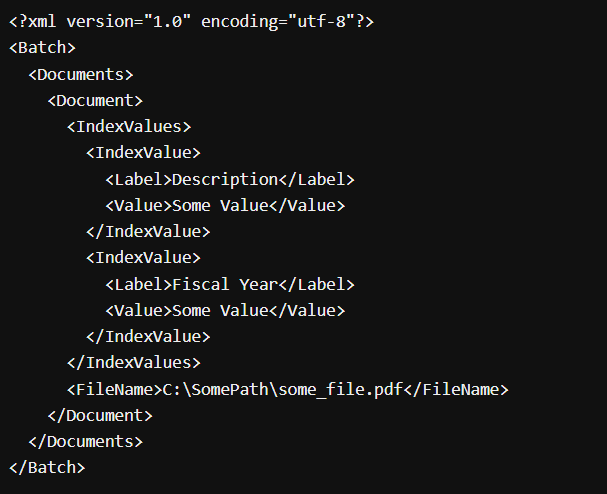 Screenshot of XML sample